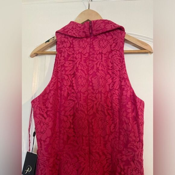NWT Adrianna Papell LACE TUXEDO DRESS WITH FAUX WRAP DETAILS IN PETUNIA pink 10 - Picture 10 of 16